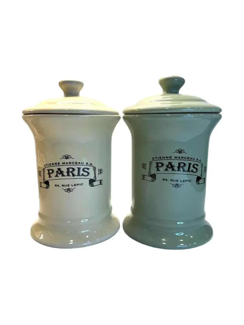 Etienne Marceau SA PARIS Ceramic Canister with Lid – Sage Green – Pale Yellow